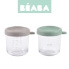BEABA Zestaw pojemników słoiczków szklanych z zamknięciem 2 x 250 ml Sage green/Gazelle - zdjęcie