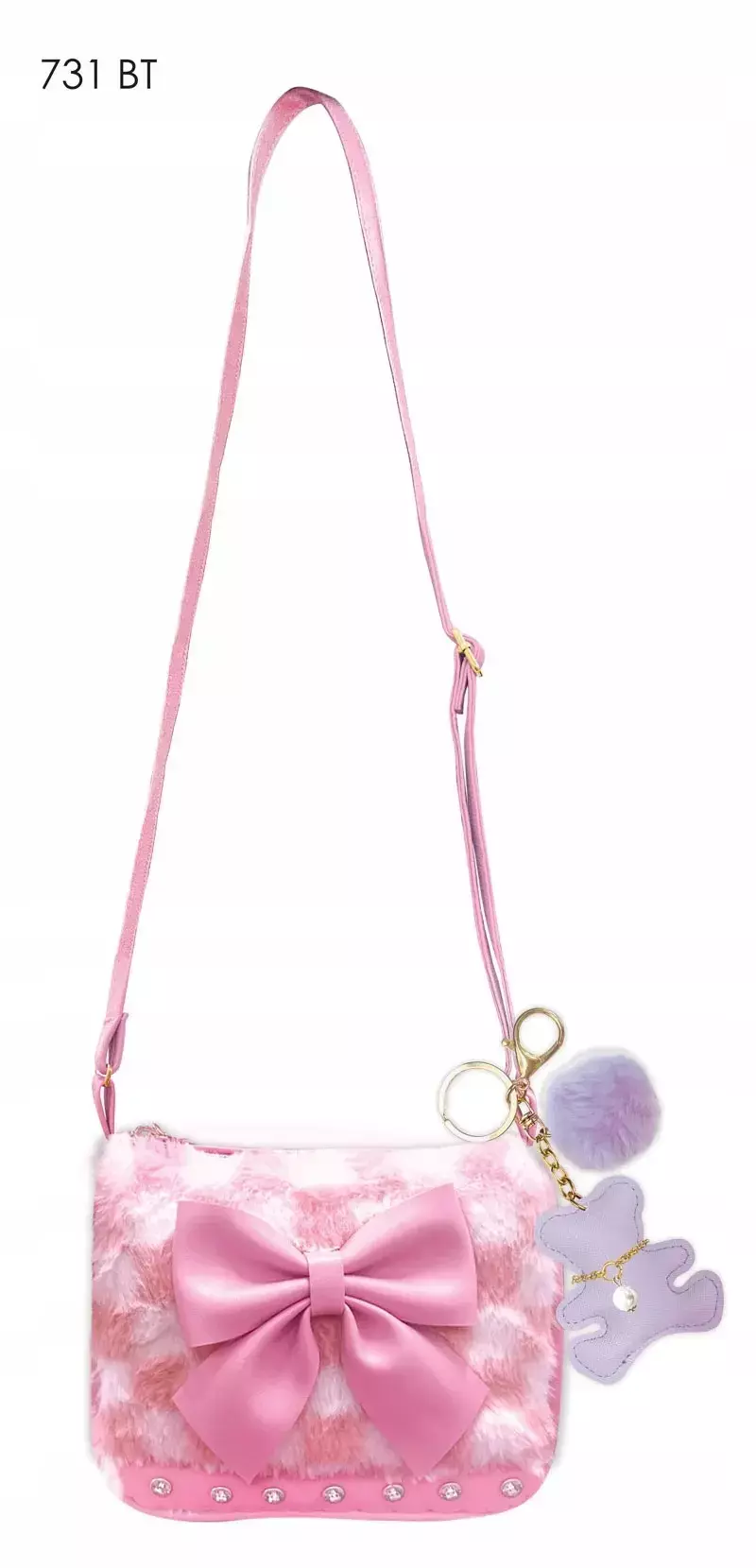 HOT FOCUS 731BT Różowa torebeczka torebka z futerkiem, brelokiem i kokardą