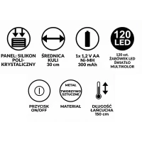 Lampa Solarna Wisząca Kula 30CM 120 LED Zimny Biały, zdjęcie 11