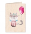 Karnet drewniany C6 + koperta Kot z balonem - zdjęcie
