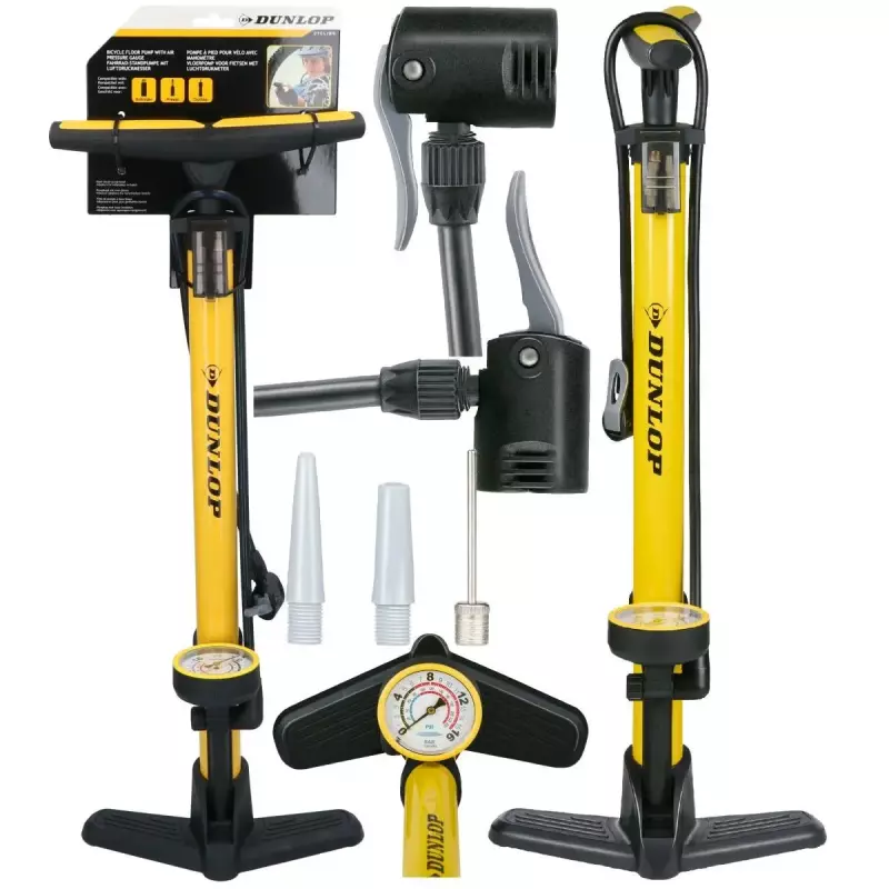 Pompka Warsztatowo Rowerowa 230PSI (16BAR) z Manometrem Żółty Dunlop