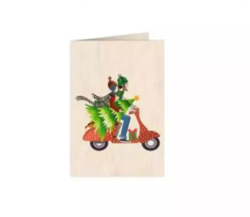 Karnet drewniany C6 + koperta Święta Skuter