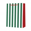 Torba prezentowa STRIGO PARTY w biało-zielone paski,17,9x22,5x10 - zdjęcie