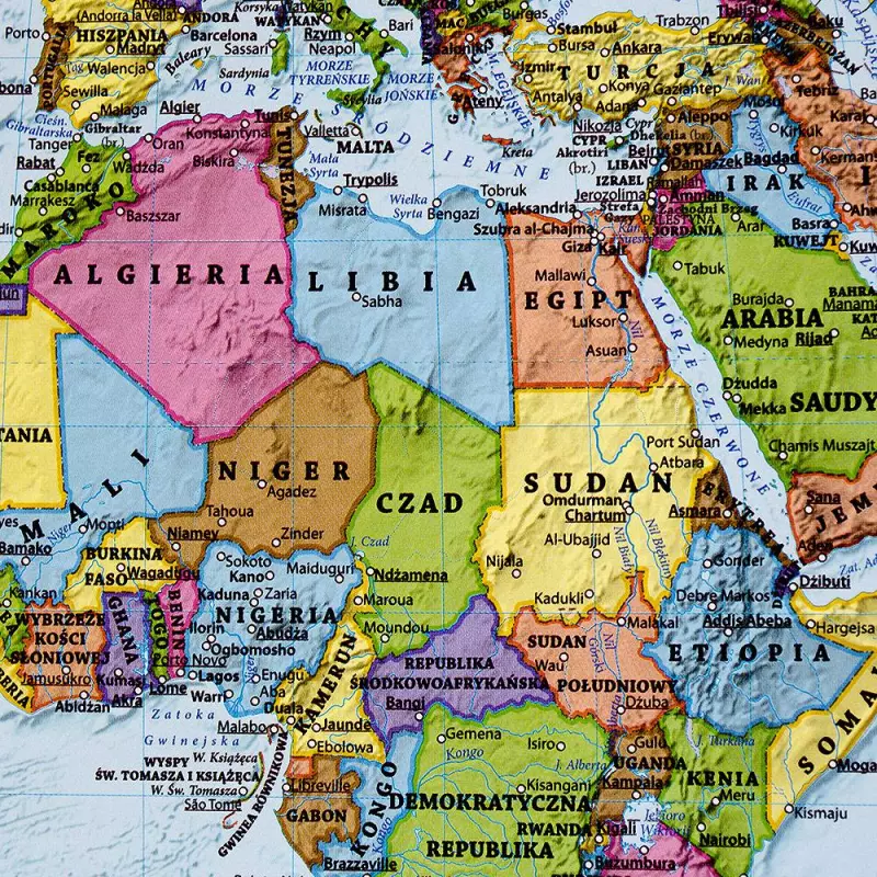 Świat mapa ścienna dwustronna fizyczno-polityczna 1:60 000 000