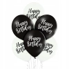 Balony Belbal 12", D11, "Happy Birthday" biało-czarne, 6szt. - zdjęcie