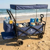 Wózek transportowy LUARO plażowy składany z daszkiem i siatką 120l granatowy, zdjęcie 17