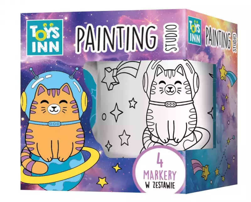Kubek do kolorowania z markerami. Kot w kosmosie