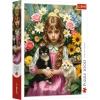 Puzzle 1000 elementów. Dziewczynka z kotami - zdjęcie