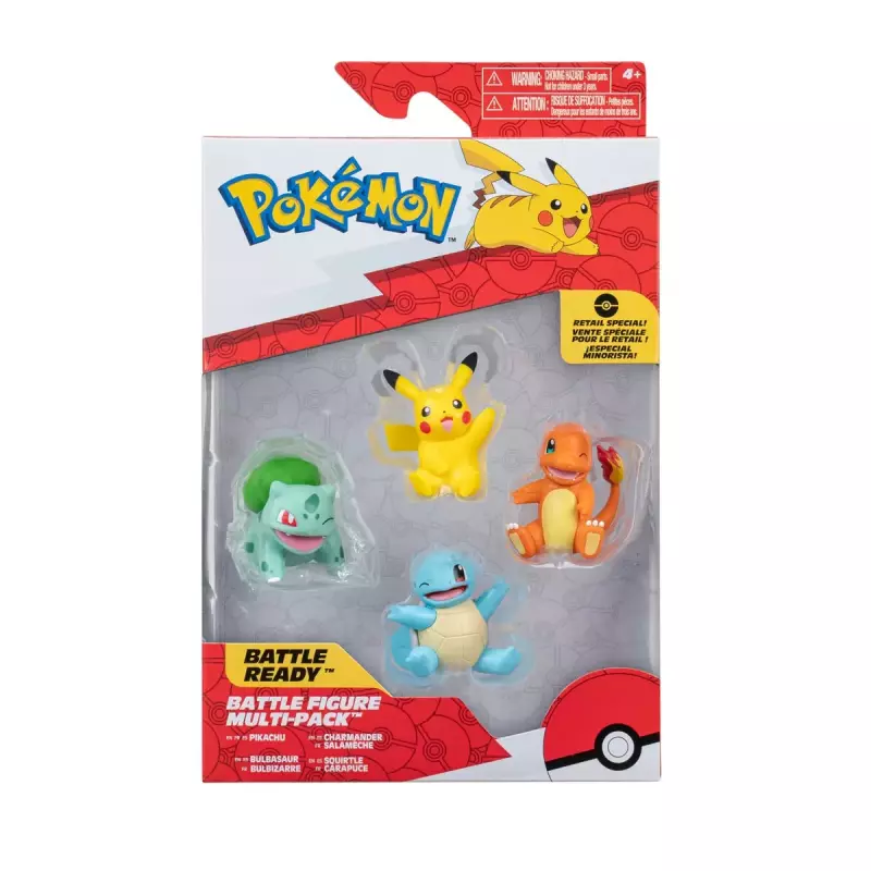 POKEMON Figurki Bitewne Multipak Pikachu, Bulbasaur, Charmander, Squirtle, figurki