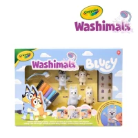 Crayola Figurki do malowania i mycia - zestaw zwierzątka 4 szt., flamastry zmywalne 6 szt., szczoteczka, naklejki Washimals Bluey 3+, zdjęcie 2