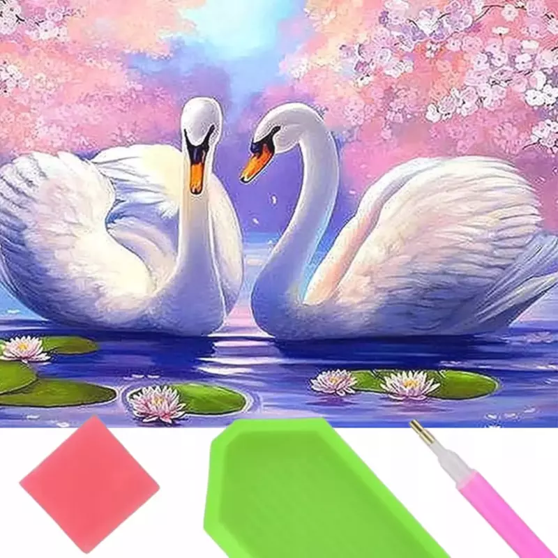 Haft Diamentowy Łabędzie Jezioro Lilia Diamond Paiting Mozaika Zestaw 5D