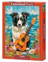 Puzzle 500 elementów. Collie z gitarą nad morzem - zdjęcie