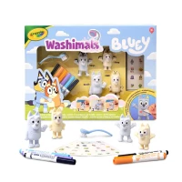 Crayola Figurki do malowania i mycia - zestaw zwierzątka 4 szt., flamastry zmywalne 6 szt., szczoteczka, naklejki Washimals Bluey 3+, zdjęcie 3