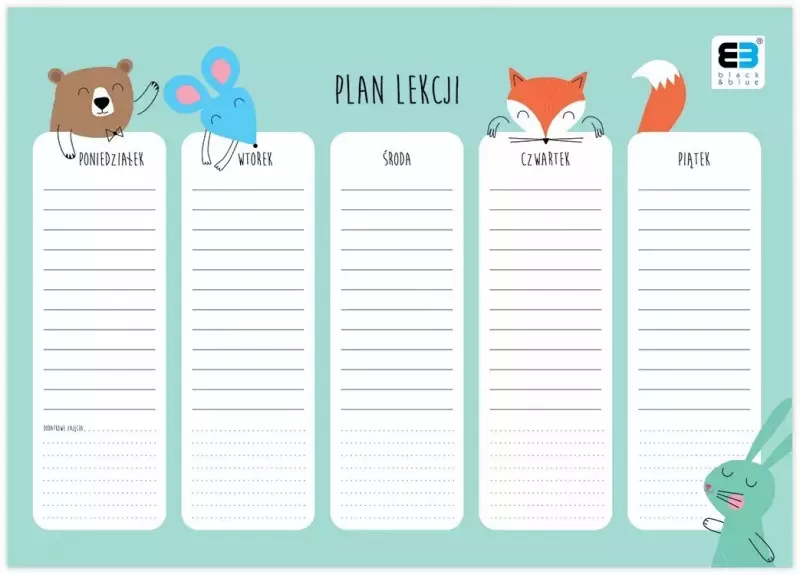 Plan lekcji A4, zwierzątka