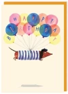 Karnet 267 Urodziny Latający jamnik z balonami - zdjęcie