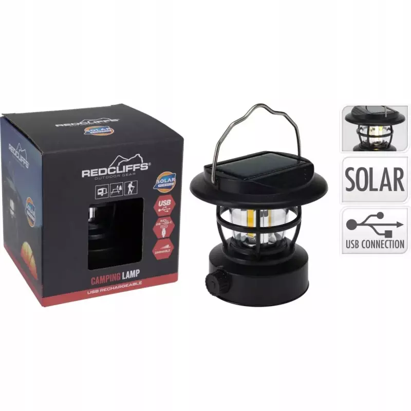 Latarka Lampa Camping Czarna Ładowanie USB i Solar Redcliffs