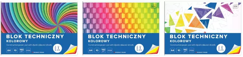 Blok techniczny A4, kolorowy, mix wzorów