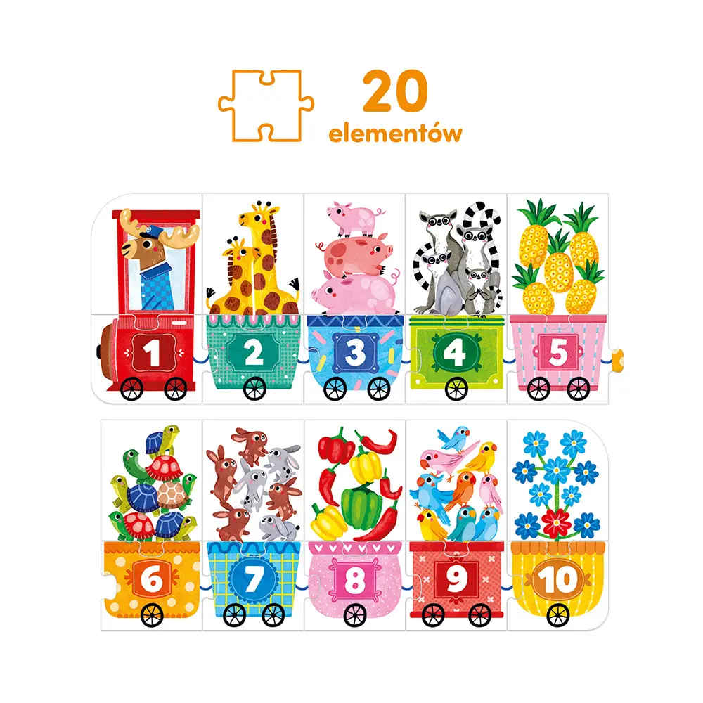 Puzzle CzuCzu 20 elementów. Cyferkowy pociąg dla dzieci - Puzzle