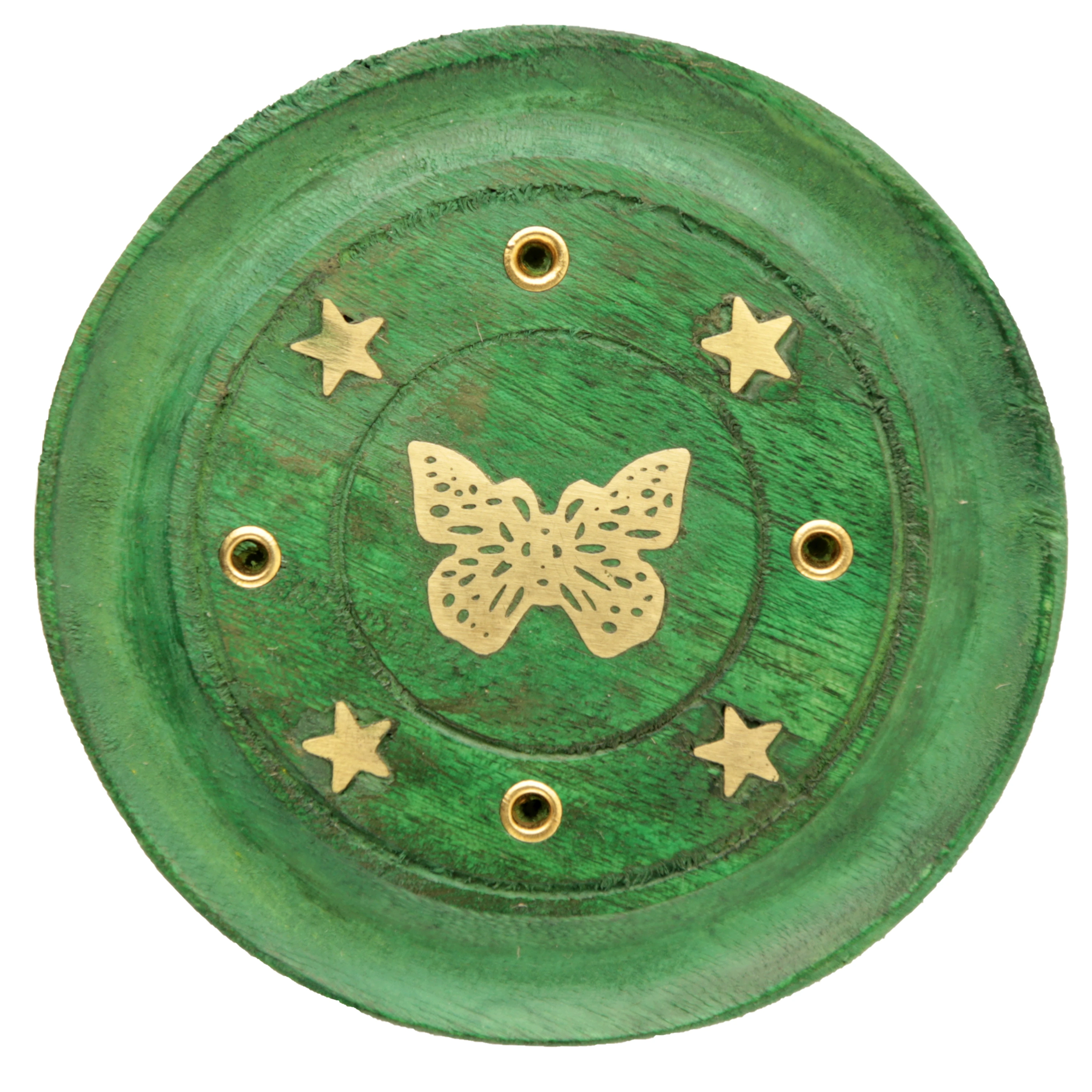 Popielnica na kadzidła okrągła zielona -Motyl - Mama i dziecko