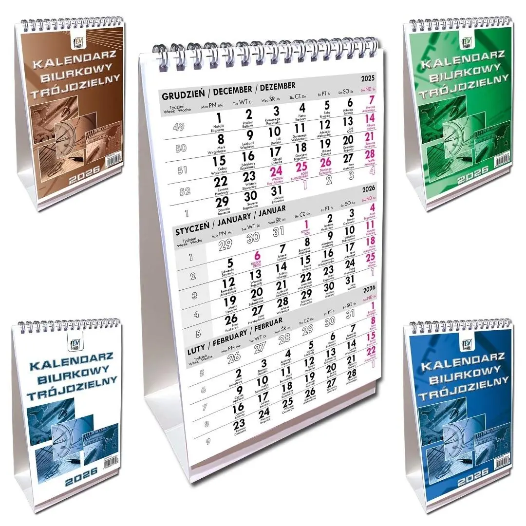 Kalendarz 2026 A5 biurkowy trójdzielny pion mix - Książki