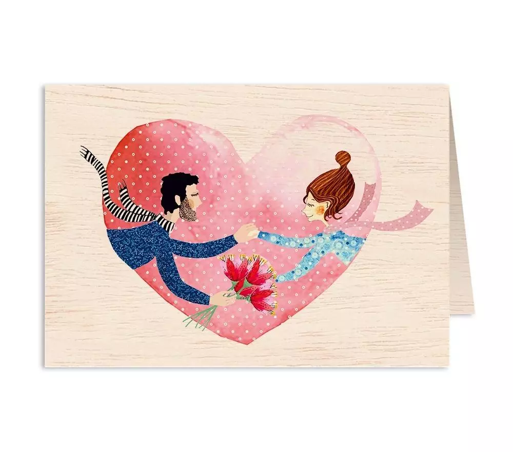 Karnet drewniany C6 + koperta Ślub bukiet i serce - Książki