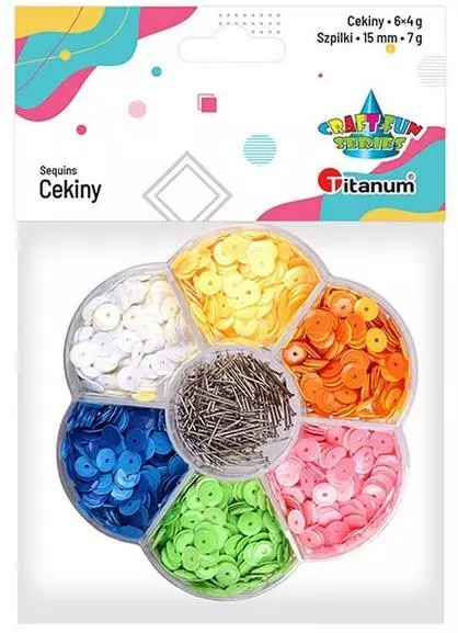 Zestaw cekiny 7mm okrągłe + szpilki 15mm mix - Papiernicze i szkolne