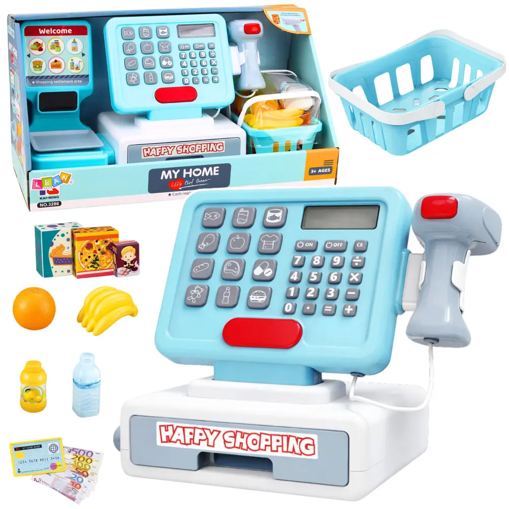 Kasa Sklepowa Interaktywna Skaner Koszyk Produkty Spożywcze Światła Dźwięki - Zabawki