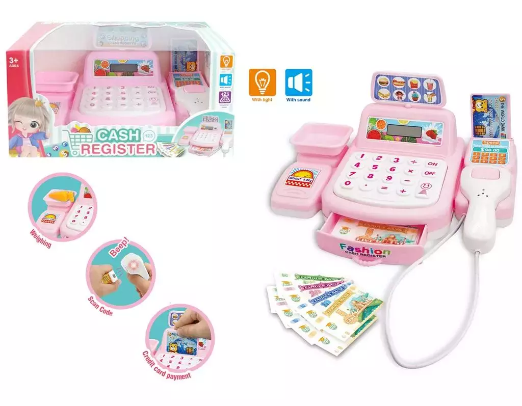 Różowa kasa sklepowa z akcesoriami - Zabawki