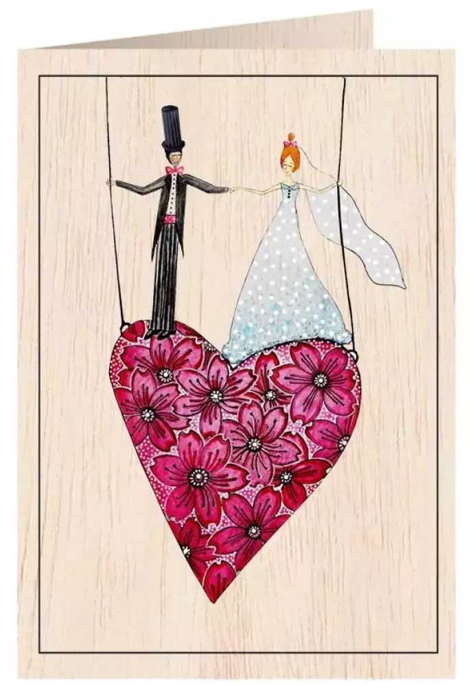 Karnet drewniany C6 + koperta Ślub serce - Książki