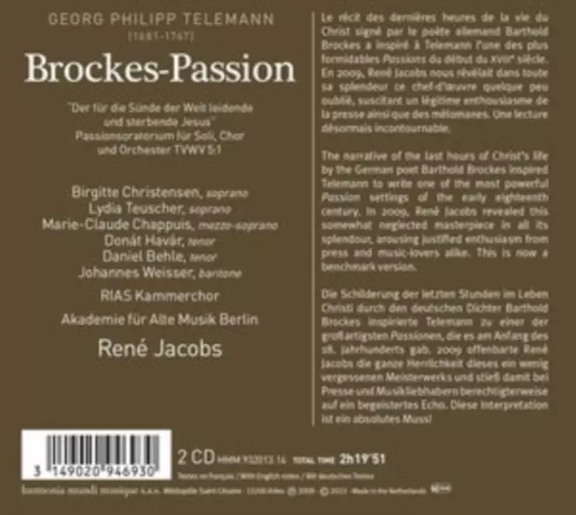 Brockes-Passion Akademie Fur Alte Musik Berlin Jacobs RIAS Kammerchoir Christensen, CD - Muzyka