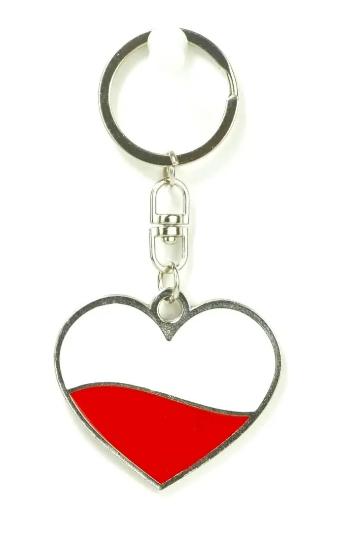 Brelok metalowy serce biało-czerwone 5cm - Zabawki