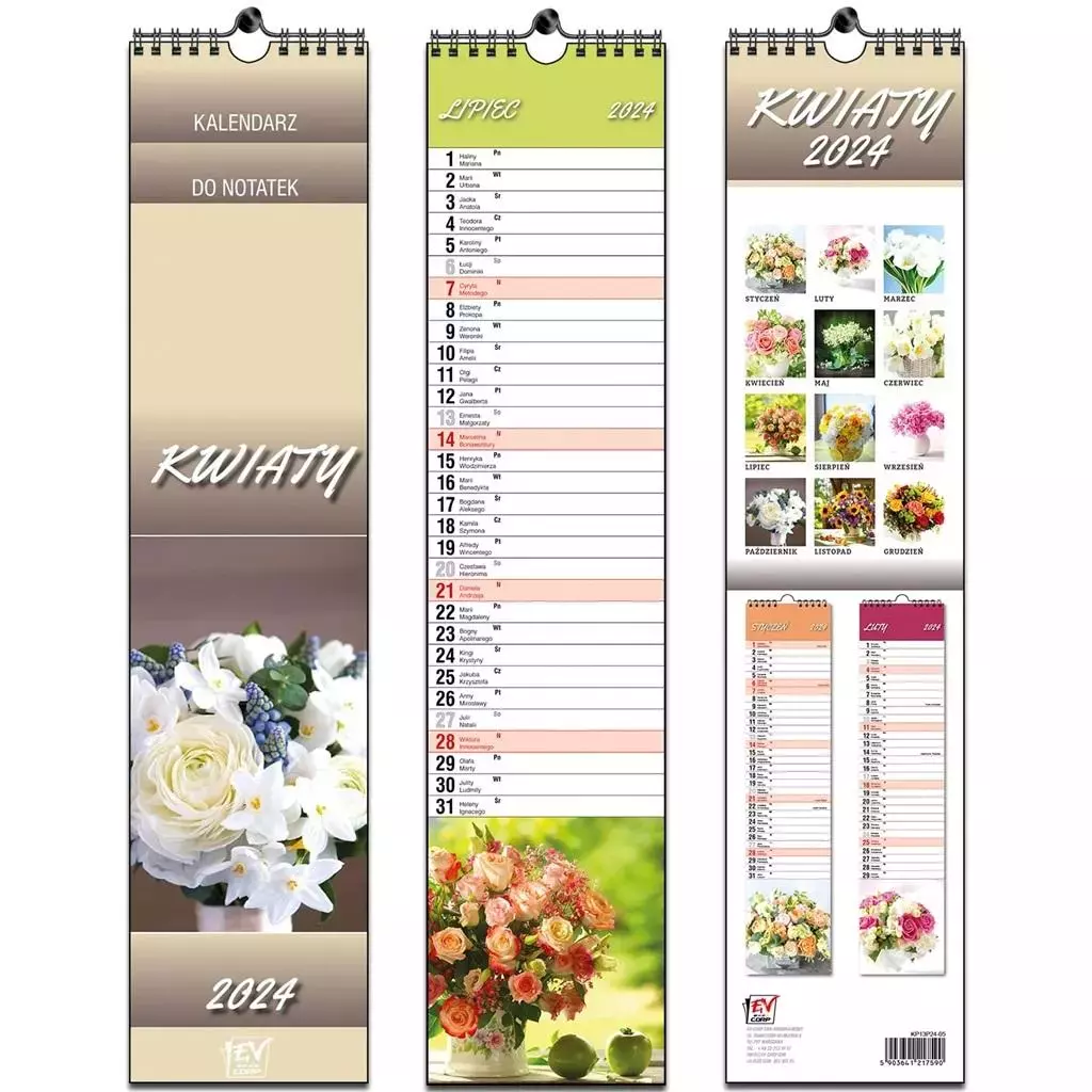 Kalendarz 2024 paskowy 13 planszowy Kwiaty - Książki