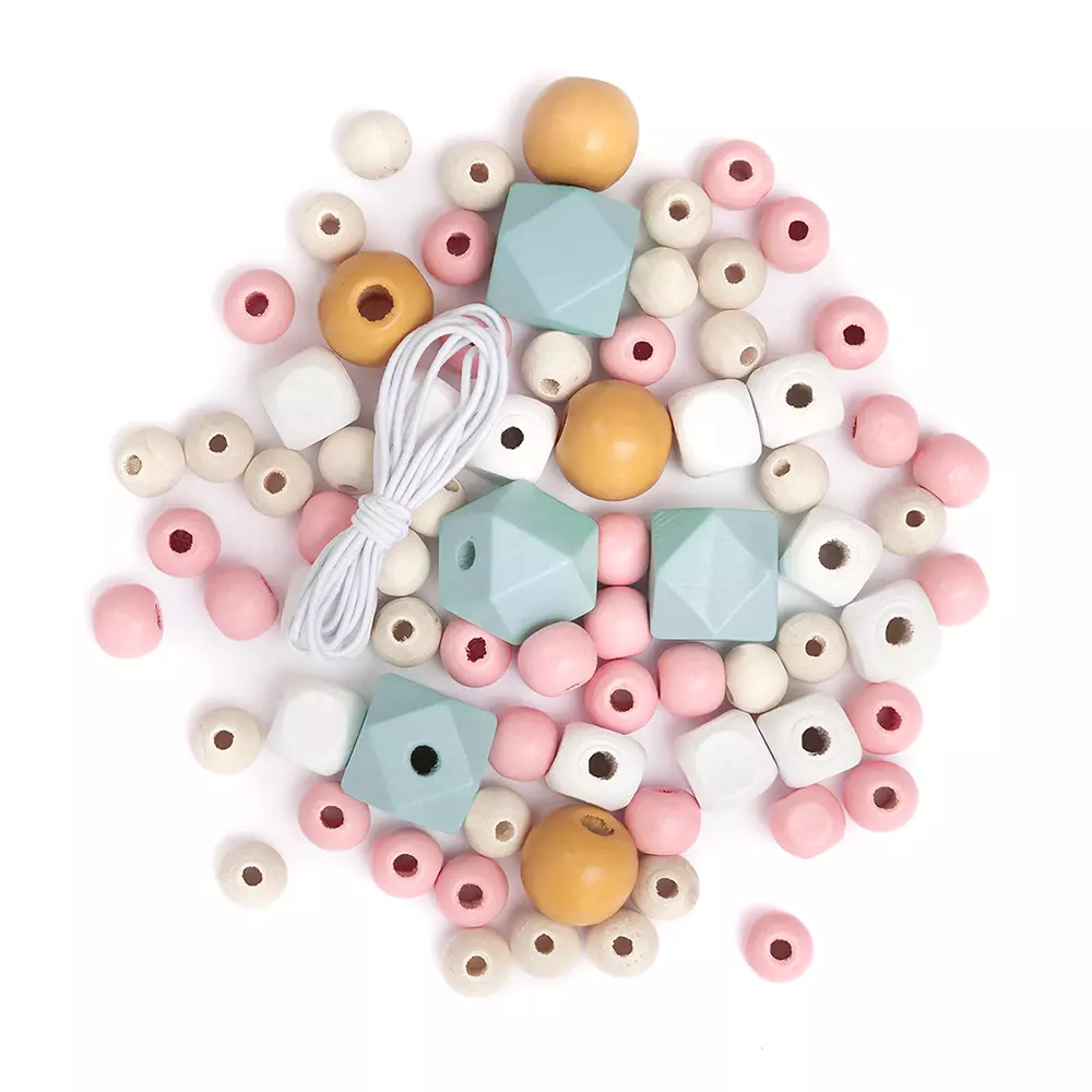 Koraliki drewniane w pastelowych kolorach 80 szt. . - Zabawki