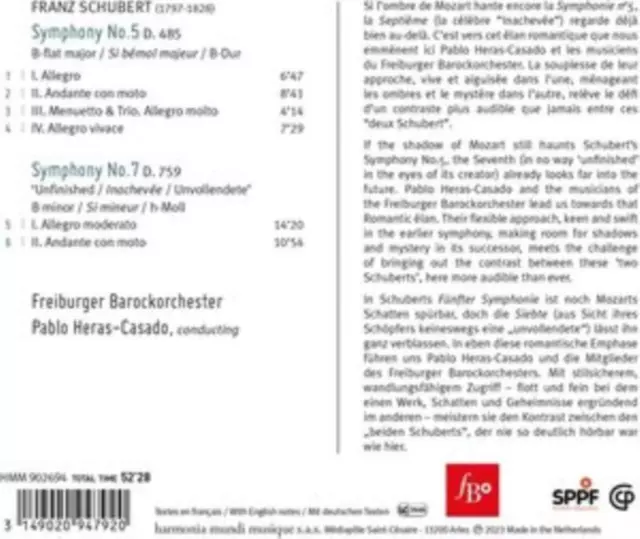 Symphonies Nos 5 & 7 Unfinished Freiburger Barockorchester Heras-Casado, CD - Muzyka