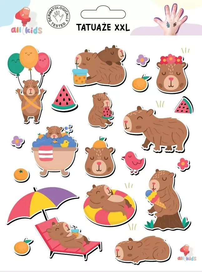 Tatuaże zmywalne dla dzieci Kapibara wakacyjna XXL - Papiernicze i szkolne