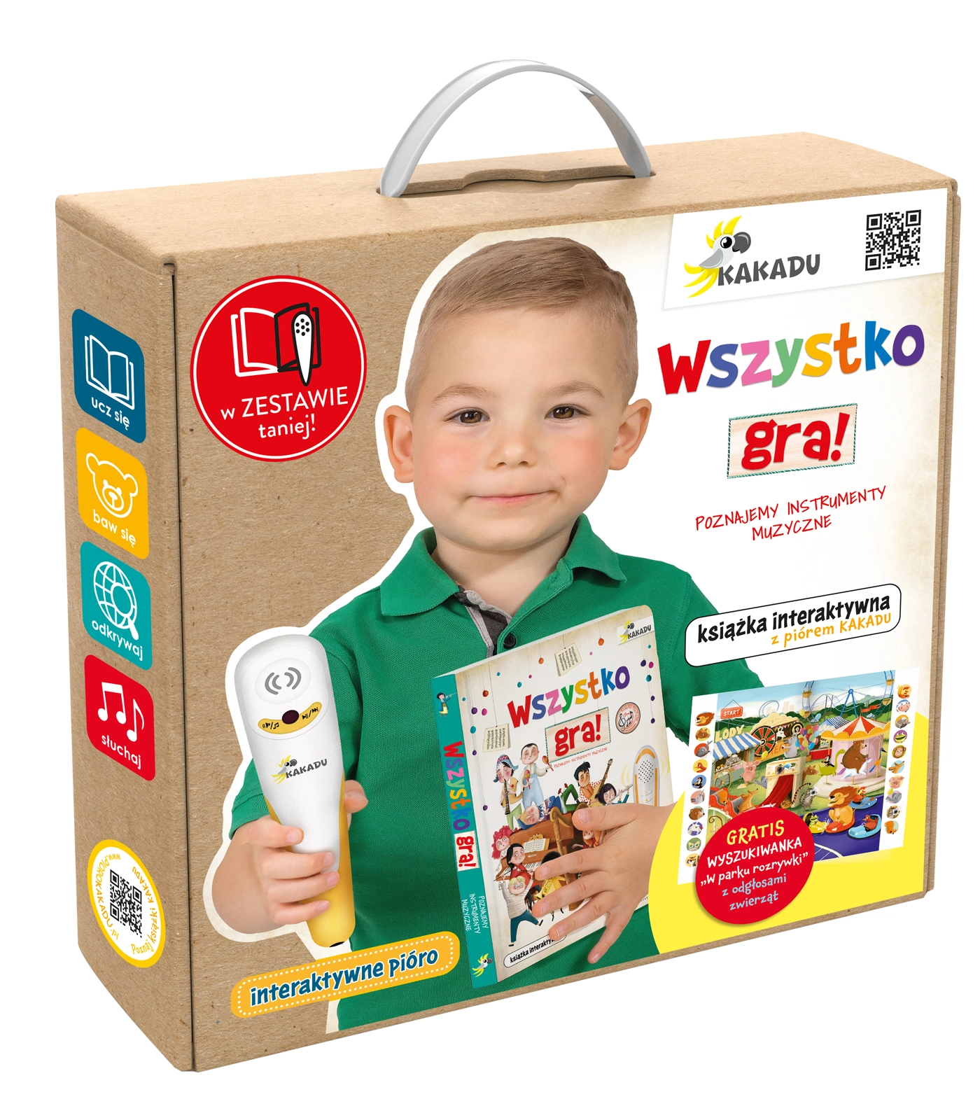 Mówiąca książka interaktywna „Wszystko gra! Poznajemy instrumenty muzyczne”. (zestaw z piórem Kakadu) - Książki