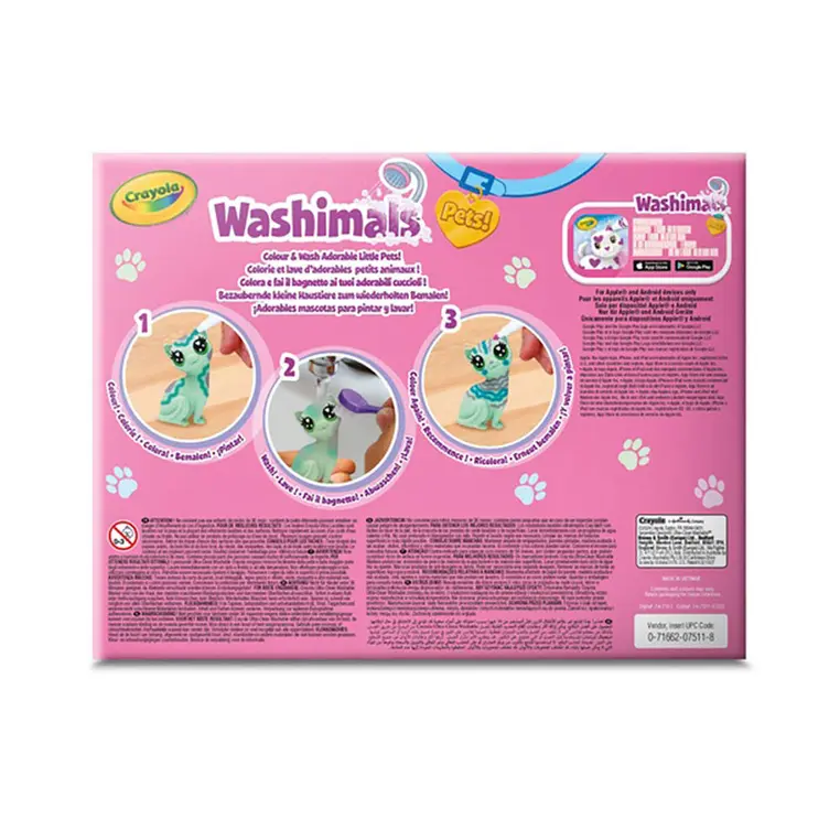 Crayola Figurki do malowania i mycia - zestaw zwierzątka 3 szt., flamastry zmywalne 3 szt., szczoteczka Washimals Pastel Pets 3+ - Papiernicze i szkolne