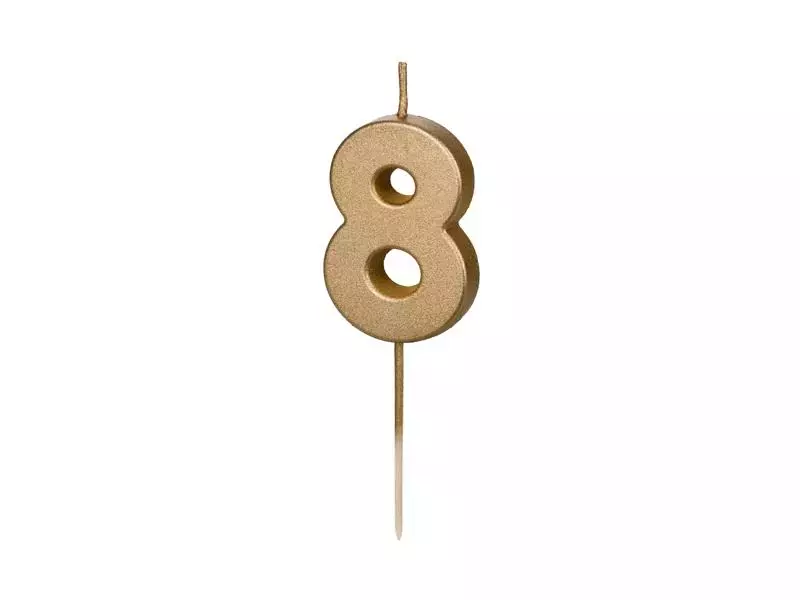 Świeczka urodzinowa 8 złota 4,5cm - Papiernicze i szkolne