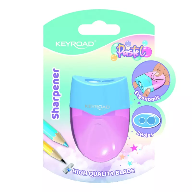 Temperówka plastikowa KEYROAD pastel podwójna z pojemnikiem - Papiernicze i szkolne