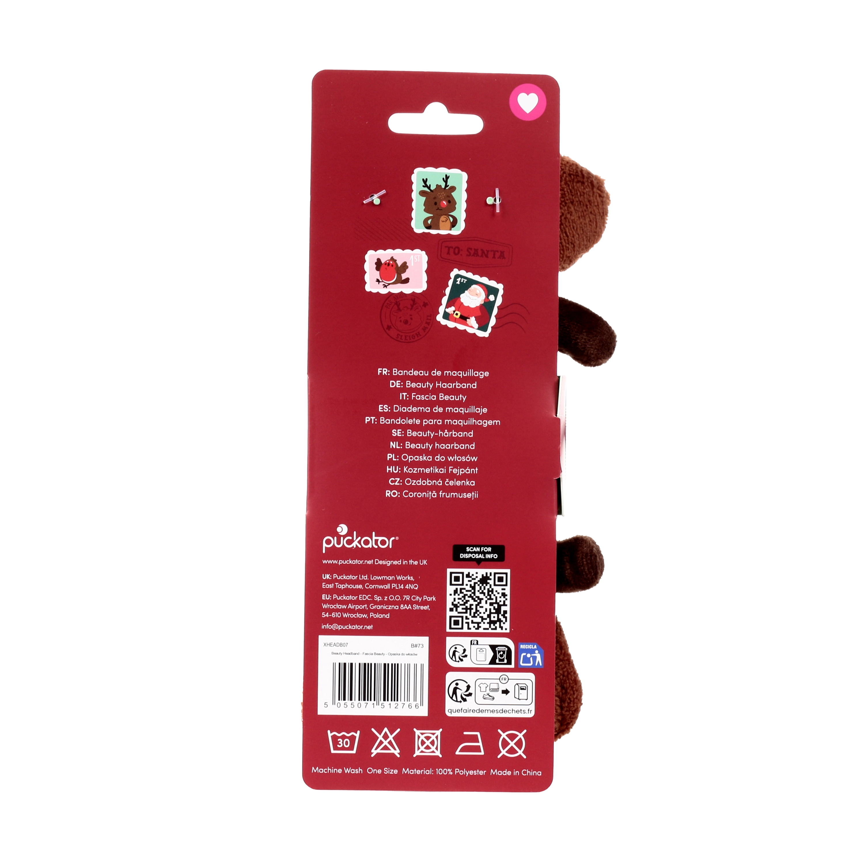 Pluszowa opaska do makijażu - Świąteczny Renifer - Zabawki