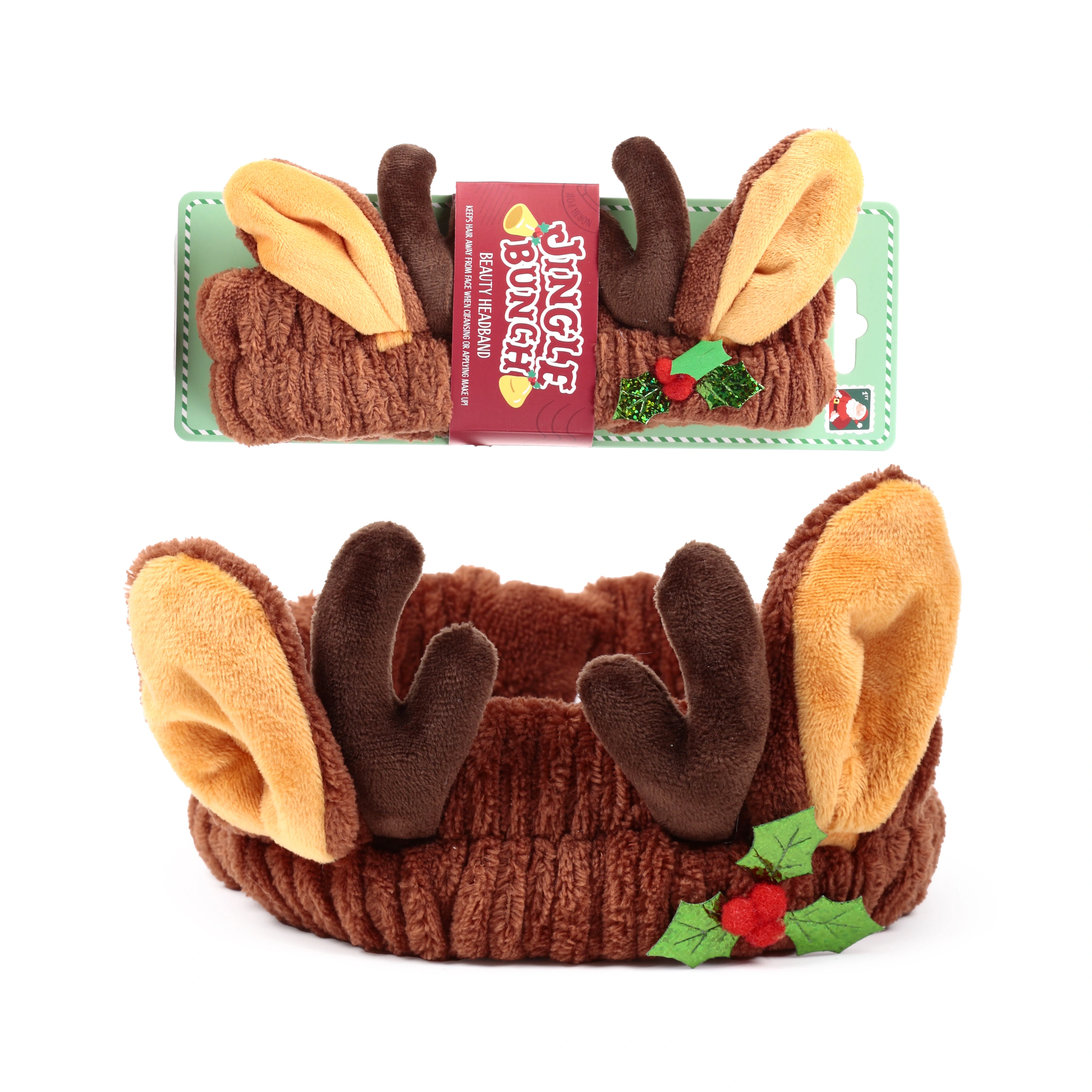 Pluszowa opaska do makijażu - Świąteczny Renifer - Zabawki