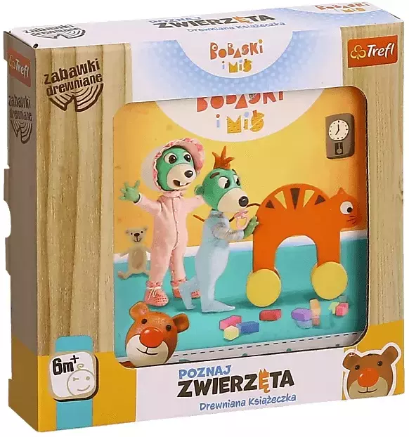 Książeczka drewniana. Bobaski i Miś. Poznaj zwierzęta - Zabawki