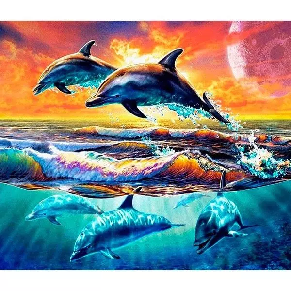 Mozaika diamentowa 5D - Delfiny 40x30cm - Papiernicze i szkolne
