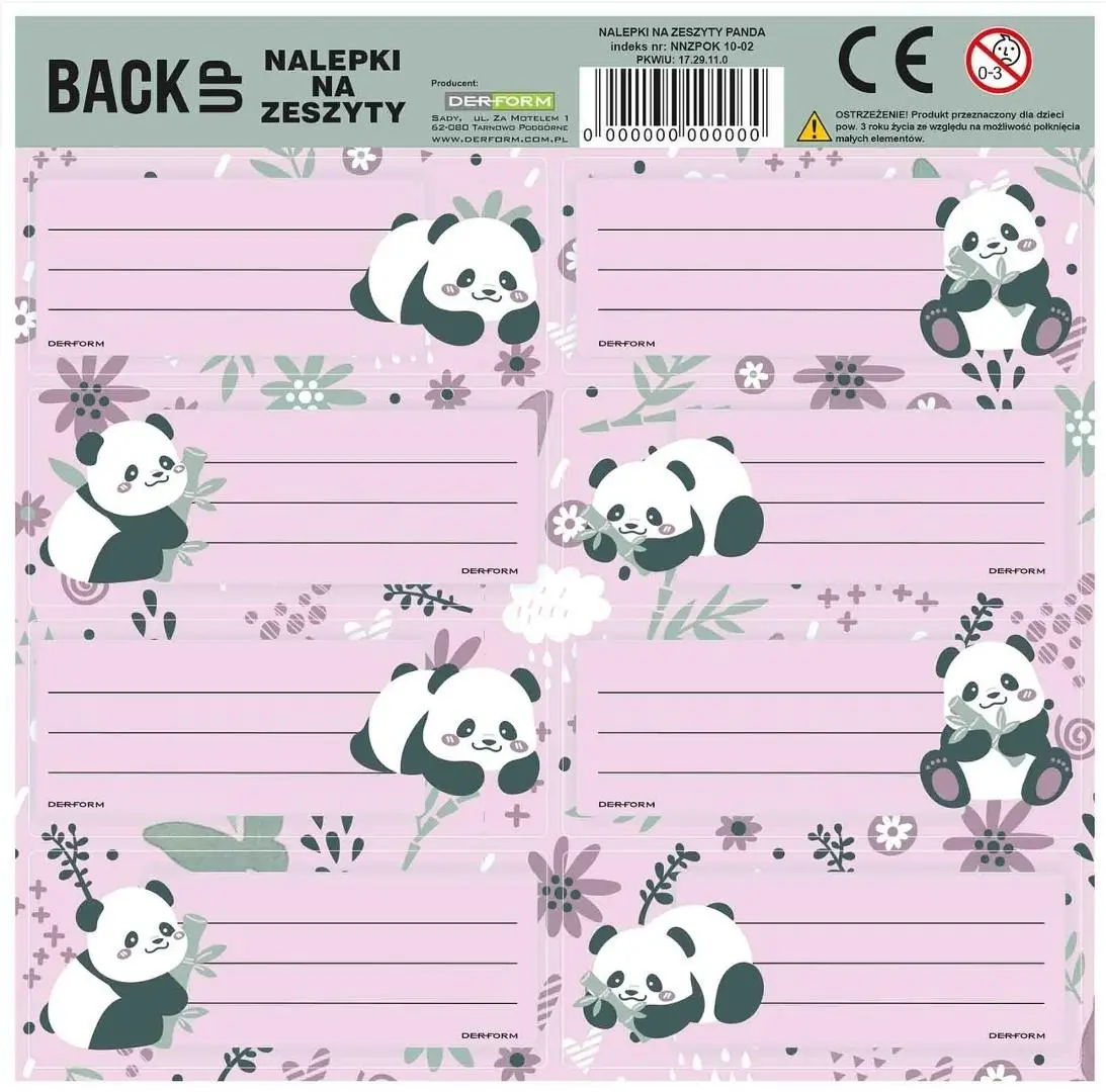 Nalepki na zeszyt Panda 11 DERFORM - Papiernicze i szkolne