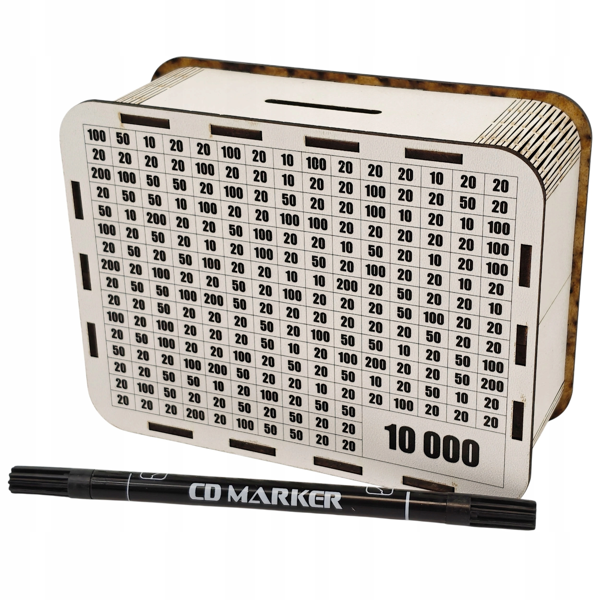 SKARBONKA DREWNIANA WYKREŚLANKA OSZCZĘDZANIE CEL 10000 + MARKER CRESCO - Papiernicze i szkolne