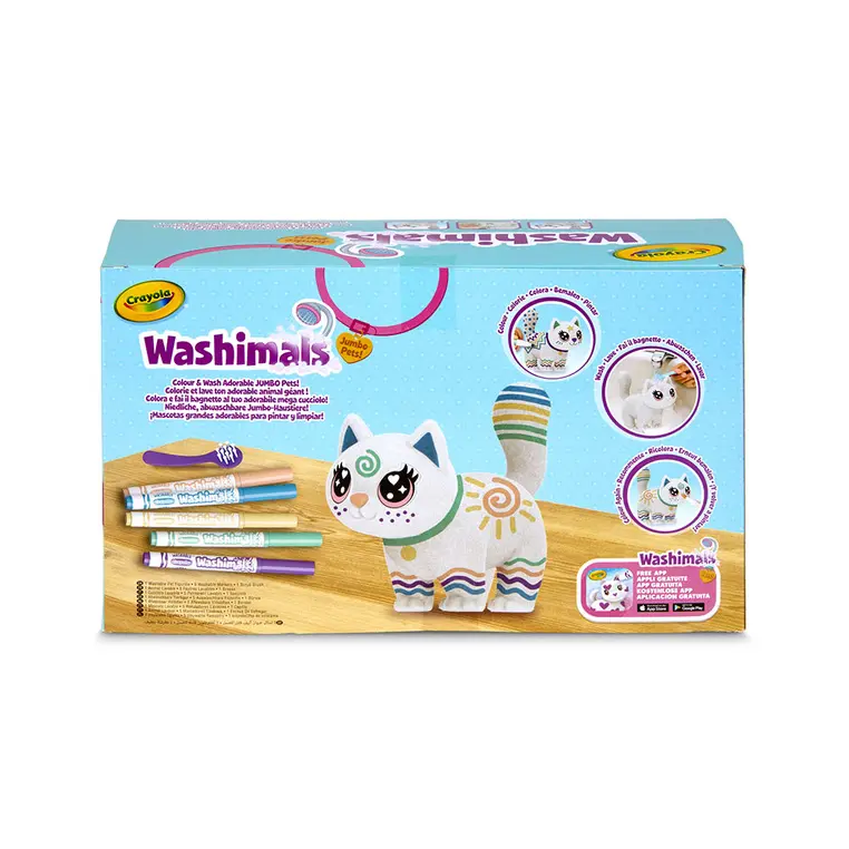 Crayola Figurka do malowania i mycia duża - zestaw zwierzątko 1 szt., flamastry zmywalne 5 szt., szczoteczka Washimals Jumbo Pets Kotka Jenny 3+ - Papiernicze i szkolne