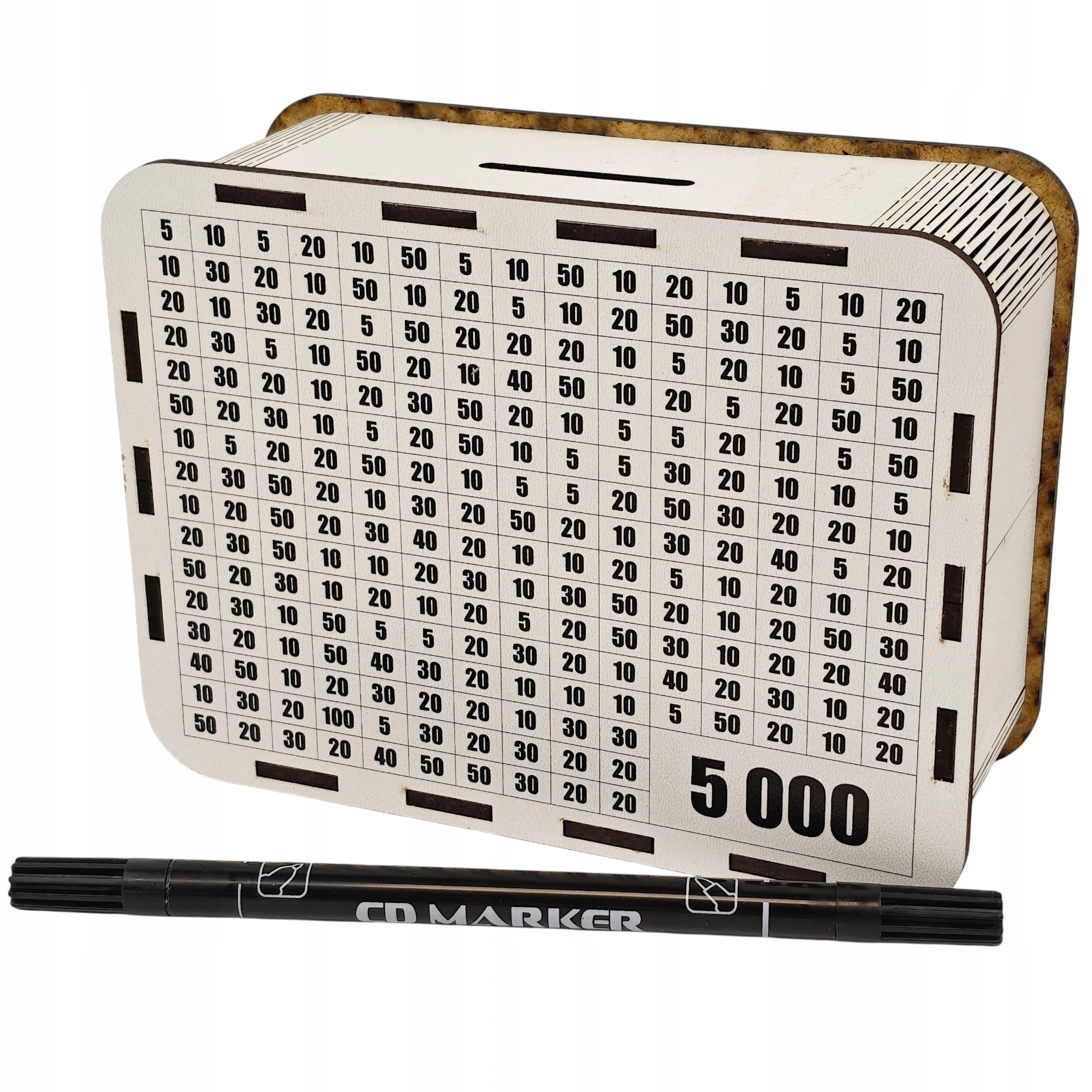 SKARBONKA DREWNIANA WYKREŚLANKA OSZCZĘDZANIE CEL 5000 + MARKER CRESCO