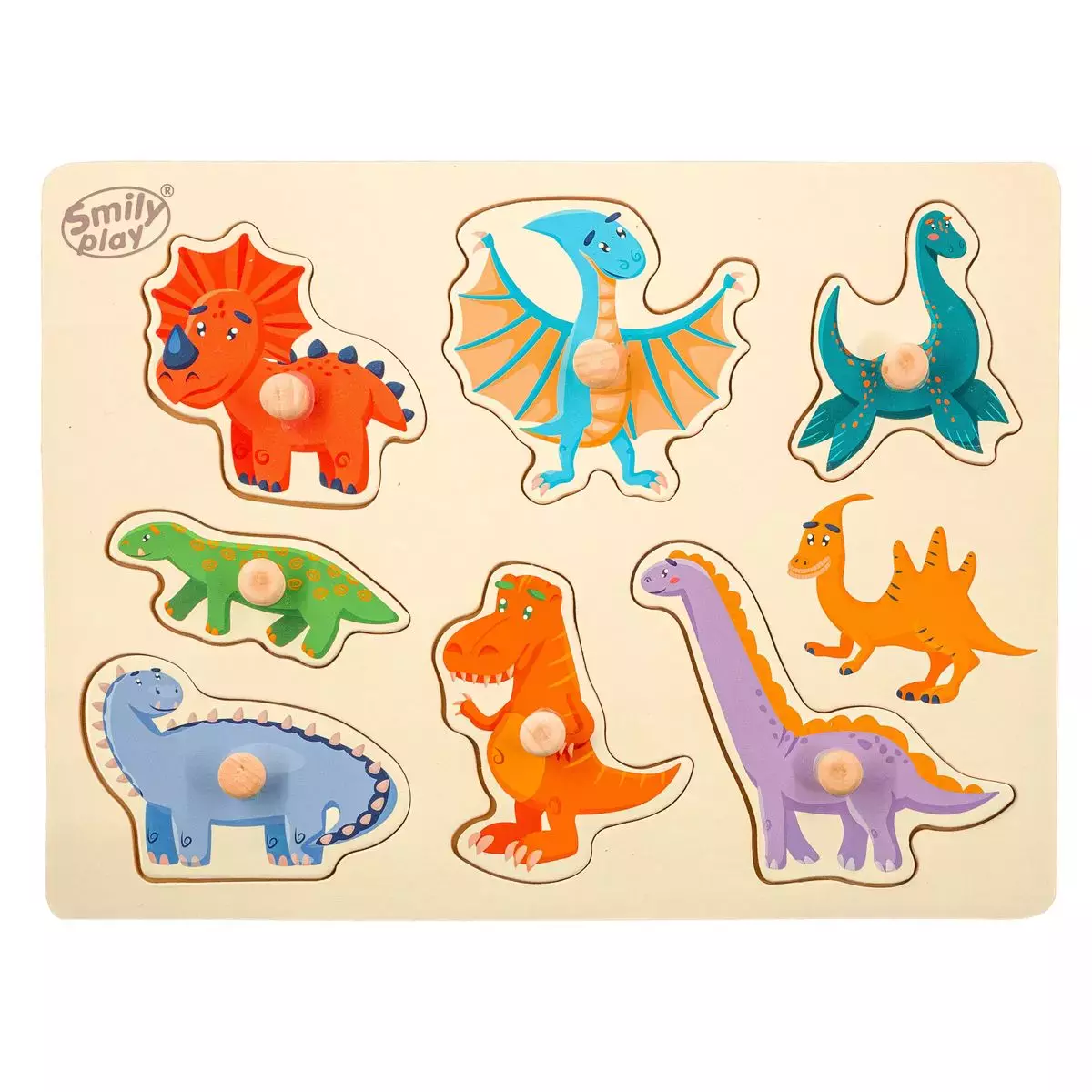 Układanka drewniana z uchwytami - dinozaury - Zabawki