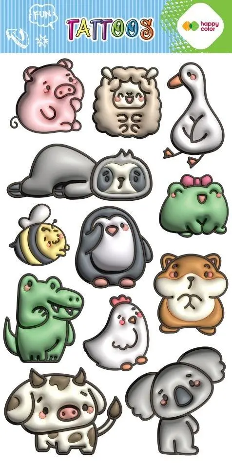 Tatuaże zmywalne Bubble Animals HAPPY COLOR - Papiernicze i szkolne