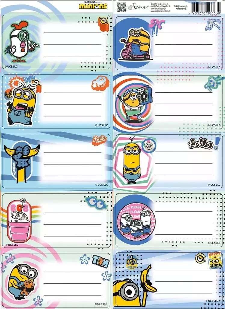 Naklejki na zeszyty Minionki - Papiernicze i szkolne